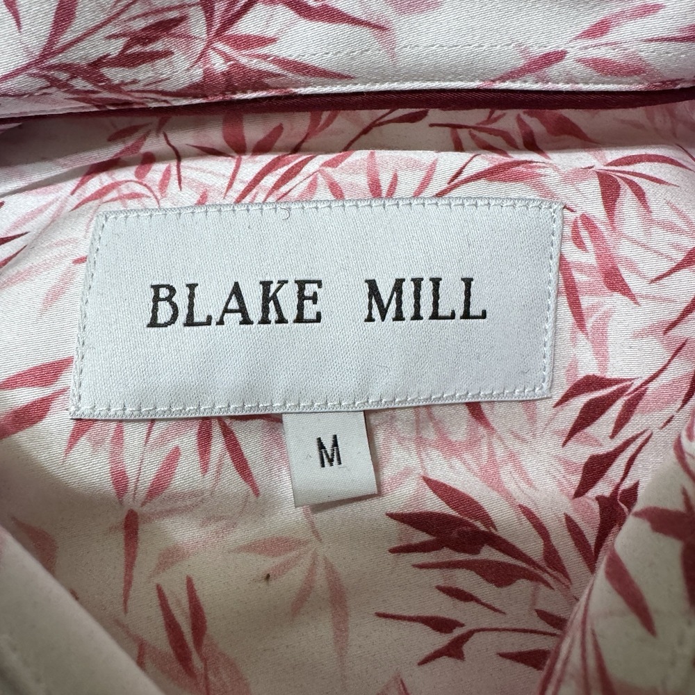 Blake Mill Dress Shirt M Medium Long Sleeve Red White Floral Leaves New Cotton
